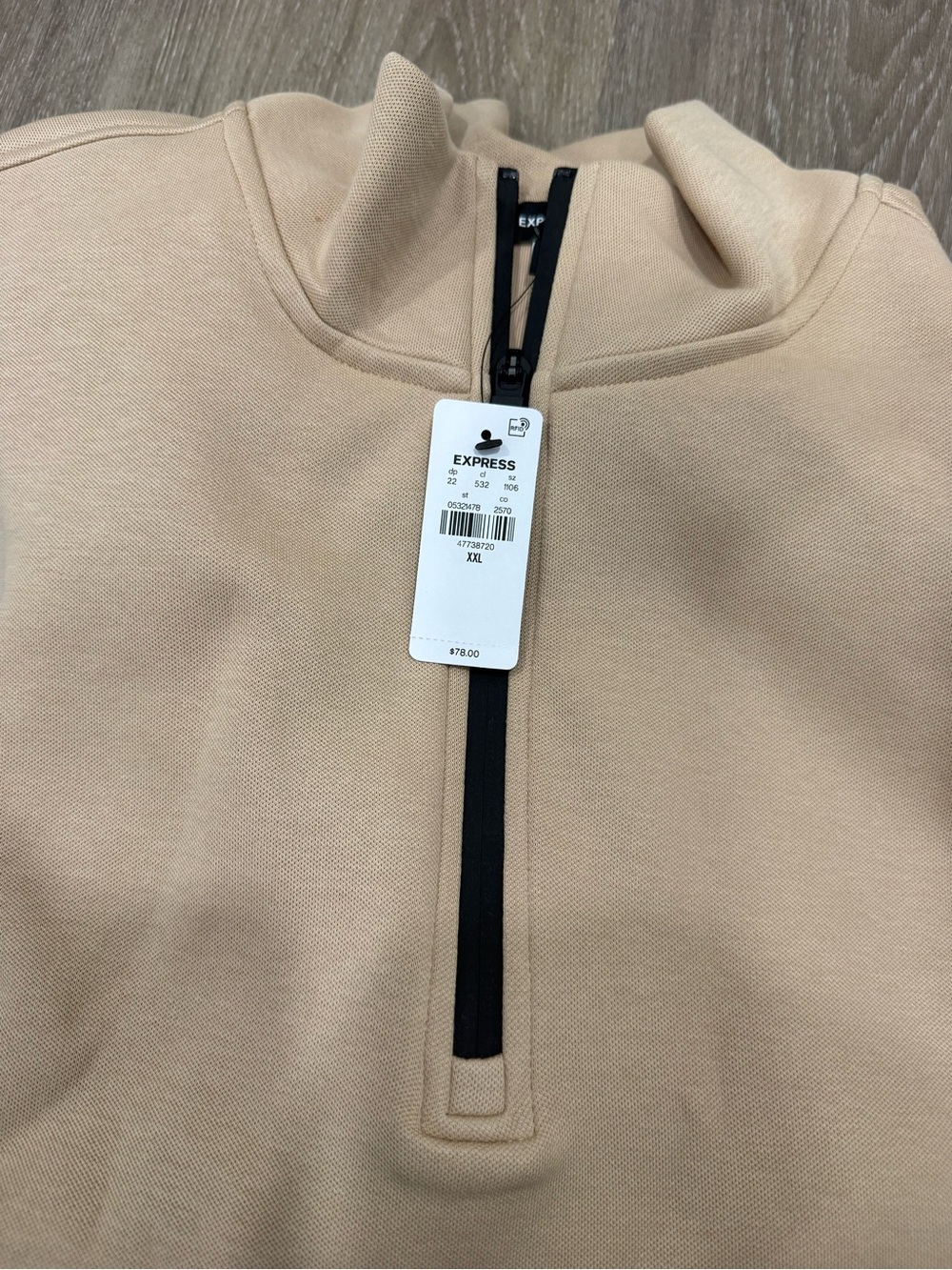 Express Men’s Beige Teddy Quarter-Zip Jacket with Black Trim